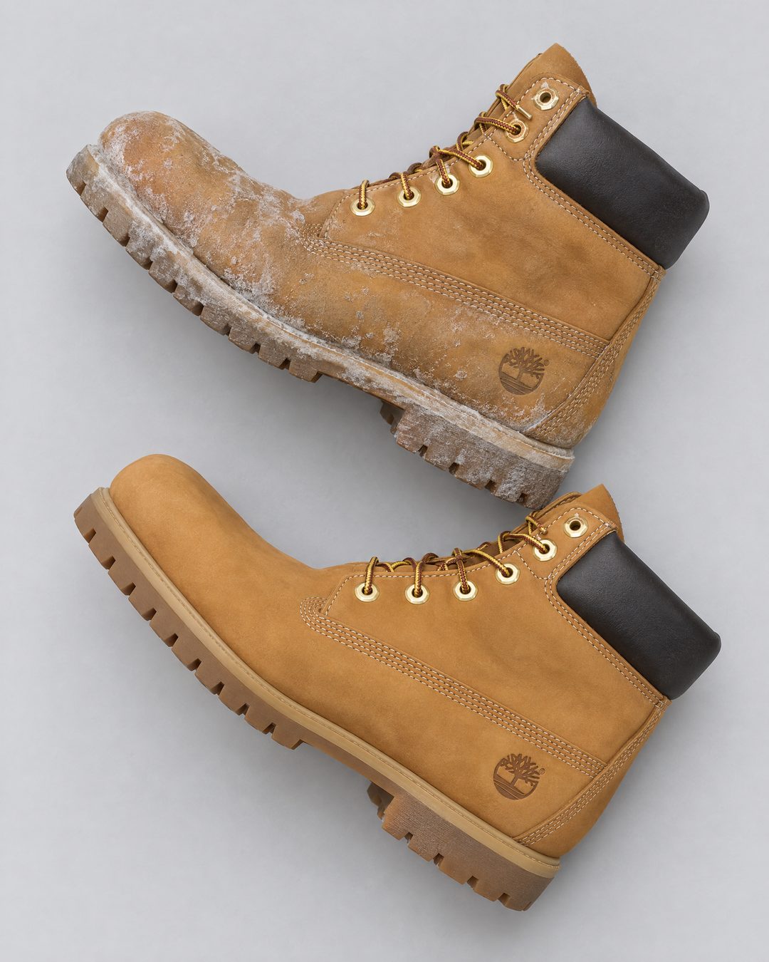 Ботинки Timberland: с разводами от реагентов и после чистки